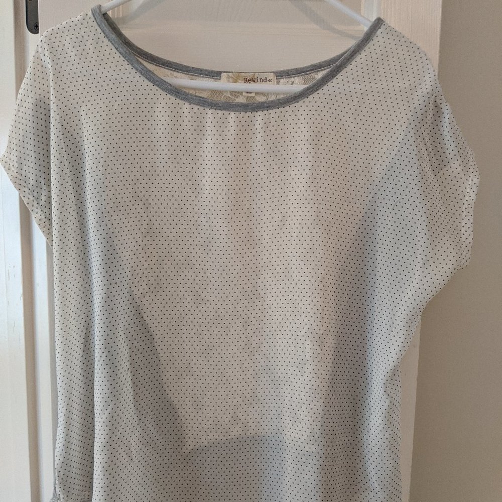 Rewind Top lace and cotton Grey L short sleeve